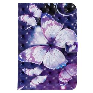 For iPad Mini 2019 & 4 & 3 & 2 & 1 3D Colored Drawing Horizontal Flip Leather Case with Holder & Card Slots & Wallet & Sleep / Wake-up Function(Purple Butterfly)