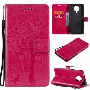 For Nokia 6.3 Tree & Cat Pattern Pressed Printing Horizontal Flip PU Leather Case with Holder & Card Slots & Wallet & Lanyard(Rose)