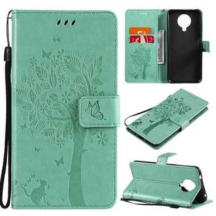 For Nokia 6.3 Tree & Cat Pattern Pressed Printing Horizontal Flip PU Leather Case with Holder & Card Slots & Wallet & Lanyard(Green)