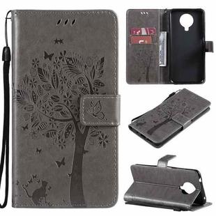 For Nokia G20 Tree & Cat Pattern Pressed Printing Horizontal Flip PU Leather Case with Holder & Card Slots & Wallet & Lanyard(Gray)