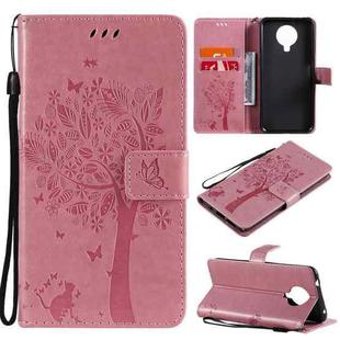For Nokia G20 Tree & Cat Pattern Pressed Printing Horizontal Flip PU Leather Case with Holder & Card Slots & Wallet & Lanyard(Pink)