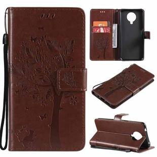 For Nokia G10 Tree & Cat Pattern Pressed Printing Horizontal Flip PU Leather Case with Holder & Card Slots & Wallet & Lanyard(Coffee)