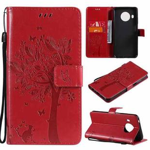 For Nokia X20 Tree & Cat Pattern Pressed Printing Horizontal Flip PU Leather Case with Holder & Card Slots & Wallet & Lanyard(Red)