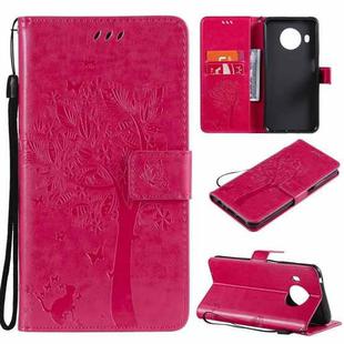 For Nokia X20 Tree & Cat Pattern Pressed Printing Horizontal Flip PU Leather Case with Holder & Card Slots & Wallet & Lanyard(Rose)
