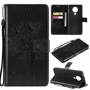 For Nokia 5.3 Tree & Cat Pattern Pressed Printing Horizontal Flip PU Leather Case with Holder & Card Slots & Wallet & Lanyard(Black)