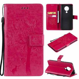 For Nokia 5.3 Tree & Cat Pattern Pressed Printing Horizontal Flip PU Leather Case with Holder & Card Slots & Wallet & Lanyard(Rose)