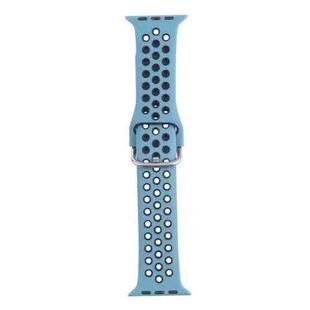 Metal Buckle Silicone Watch Band For Apple Watch Series 8&7 41mm / SE 2&6&SE&5&4 40mm / 3&2&1 38mm(Light Blue+Black)