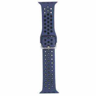 Metal Buckle Silicone Watch Band For Apple Watch Series 8&7 41mm / SE 2&6&SE&5&4 40mm / 3&2&1 38mm(Blue+Black)
