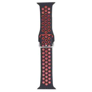Metal Buckle Silicone Watch Band For Apple Watch Series 8&7 41mm / SE 2&6&SE&5&4 40mm / 3&2&1 38mm(Black+Red)
