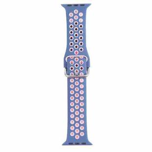 Metal Buckle Silicone Watch Band For Apple Watch Series 8&7 41mm / SE 2&6&SE&5&4 40mm / 3&2&1 38mm(Light Blue+Pink)