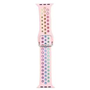 Metal Buckle Silicone Watch Band For Apple Watch Ultra 49mm / Series 8&7 45mm / SE 2&6&SE&5&4 44mm / 3&2&1 42mm(Pink+Colorful)
