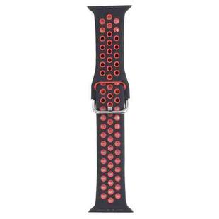 Metal Buckle Silicone Watch Band For Apple Watch Ultra 49mm / Series 8&7 45mm / SE 2&6&SE&5&4 44mm / 3&2&1 42mm(Black+Red)