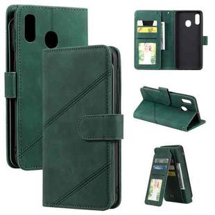 For Samsung Galaxy A20 / A30 Skin Feel Business Horizontal Flip PU Leather Case with Holder & Multi-Card Slots & Wallet & Lanyard & Photo Frame(Green)