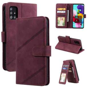 For Samsung Galaxy A51 Skin Feel Business Horizontal Flip PU Leather Case with Holder & Multi-Card Slots & Wallet & Lanyard & Photo Frame(Wine Red)