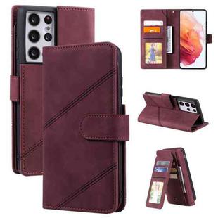 For Samsung Galaxy S21 Ultra 5G Skin Feel Business Horizontal Flip PU Leather Case with Holder & Multi-Card Slots & Wallet & Lanyard & Photo Frame(Wine Red)