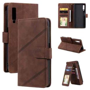 For Samsung Galaxy A7 2018 Skin Feel Business Horizontal Flip PU Leather Case with Holder & Multi-Card Slots & Wallet & Lanyard & Photo Frame(Brown)