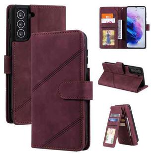 For Samsung Galaxy S21+ 5G Skin Feel Business Horizontal Flip PU Leather Case with Holder & Multi-Card Slots & Wallet & Lanyard & Photo Frame(Wine Red)