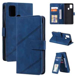 For Samsung Galaxy A21s Skin Feel Business Horizontal Flip PU Leather Case with Holder & Multi-Card Slots & Wallet & Lanyard & Photo Frame(Blue)