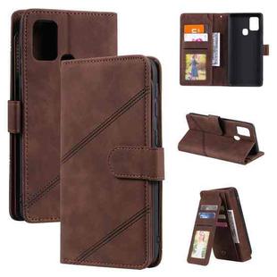 For Samsung Galaxy A21s Skin Feel Business Horizontal Flip PU Leather Case with Holder & Multi-Card Slots & Wallet & Lanyard & Photo Frame(Brown)