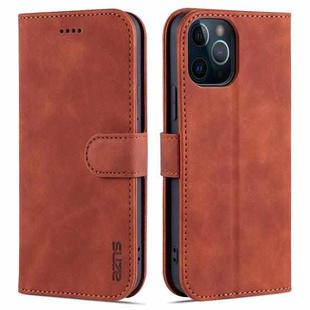 For iPhone 12 Pro AZNS Skin Feel Calf Texture Horizontal Flip Leather Case with Card Slots & Holder & Wallet(Brown)