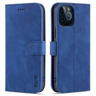 For iPhone 12 Pro AZNS Skin Feel Calf Texture Horizontal Flip Leather Case with Card Slots & Holder & Wallet(Blue)