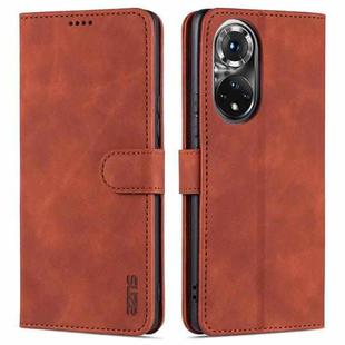 For Honor 50 AZNS Skin Feel Calf Texture Horizontal Flip Leather Case with Card Slots & Holder & Wallet(Brown)