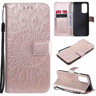 For OnePlus 9 Pro Sun Embossing Pattern Horizontal Flip Leather Case with Card Slot & Holder & Wallet & Lanyard(Rose Gold)