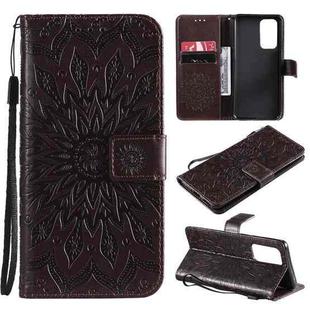 For OnePlus 9 Pro Sun Embossing Pattern Horizontal Flip Leather Case with Card Slot & Holder & Wallet & Lanyard(Brown)