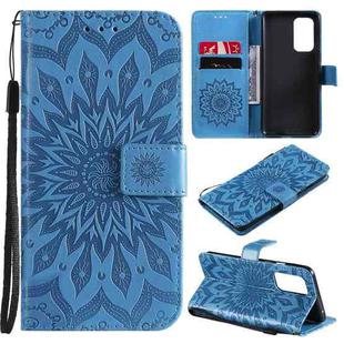 For OnePlus 9 Sun Embossing Pattern Horizontal Flip Leather Case with Card Slot & Holder & Wallet & Lanyard(Blue)