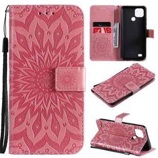 For OPPO Realme C20 / C21 Sun Embossing Pattern Horizontal Flip Leather Case with Card Slot & Holder & Wallet & Lanyard(Pink)