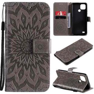 For OPPO Realme C20 / C21 Sun Embossing Pattern Horizontal Flip Leather Case with Card Slot & Holder & Wallet & Lanyard(Grey)