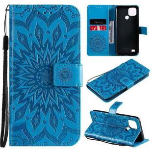 For OPPO Realme C20 / C21 Sun Embossing Pattern Horizontal Flip Leather Case with Card Slot & Holder & Wallet & Lanyard(Blue)