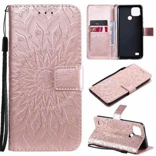 For OPPO Realme C20 / C21 Sun Embossing Pattern Horizontal Flip Leather Case with Card Slot & Holder & Wallet & Lanyard(Rose Gold)