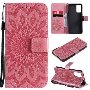 For OPPO Reno6 5G Sun Embossing Pattern Horizontal Flip Leather Case with Card Slot & Holder & Wallet & Lanyard(Pink)