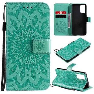 For OPPO Reno6 5G Sun Embossing Pattern Horizontal Flip Leather Case with Card Slot & Holder & Wallet & Lanyard(Green)