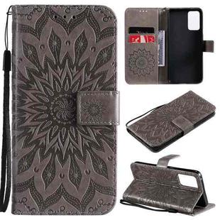 For OPPO Reno6 5G Sun Embossing Pattern Horizontal Flip Leather Case with Card Slot & Holder & Wallet & Lanyard(Grey)