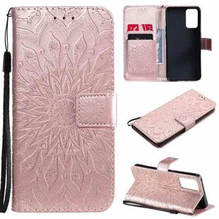 For OPPO Reno6 5G Sun Embossing Pattern Horizontal Flip Leather Case with Card Slot & Holder & Wallet & Lanyard(Rose Gold)