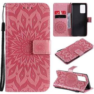 For OPPO Reno6 Pro 5G Sun Embossing Pattern Horizontal Flip Leather Case with Card Slot & Holder & Wallet & Lanyard(Pink)