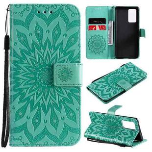 For OPPO Reno6 Pro 5G Sun Embossing Pattern Horizontal Flip Leather Case with Card Slot & Holder & Wallet & Lanyard(Green)