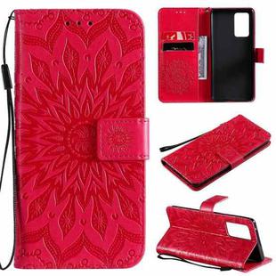 For OPPO Reno6 Pro 5G Sun Embossing Pattern Horizontal Flip Leather Case with Card Slot & Holder & Wallet & Lanyard(Red)