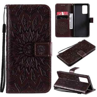 For OPPO Reno6 Pro 5G Sun Embossing Pattern Horizontal Flip Leather Case with Card Slot & Holder & Wallet & Lanyard(Brown)