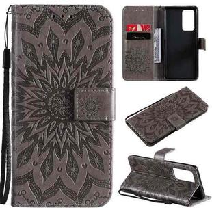 For OPPO Reno6 Pro+ 5G Sun Embossing Pattern Horizontal Flip Leather Case with Card Slot & Holder & Wallet & Lanyard(Grey)