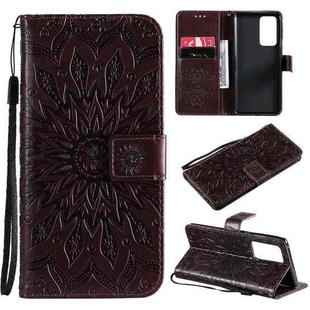 For OPPO Reno6 Pro+ 5G Sun Embossing Pattern Horizontal Flip Leather Case with Card Slot & Holder & Wallet & Lanyard(Brown)
