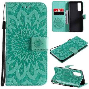 For vivo Y72 5G / iQOO Z3 Sun Embossing Pattern Horizontal Flip Leather Case with Card Slot & Holder & Wallet & Lanyard(Green)