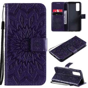 For vivo Y72 5G / iQOO Z3 Sun Embossing Pattern Horizontal Flip Leather Case with Card Slot & Holder & Wallet & Lanyard(Purple)