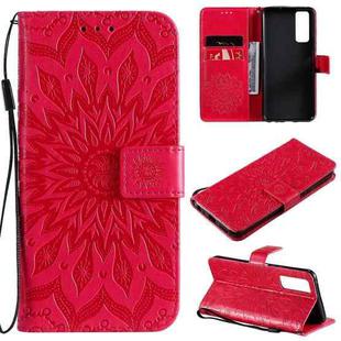 For vivo Y72 5G / iQOO Z3 Sun Embossing Pattern Horizontal Flip Leather Case with Card Slot & Holder & Wallet & Lanyard(Red)