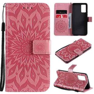 For vivo V21 Sun Embossing Pattern Horizontal Flip Leather Case with Card Slot & Holder & Wallet & Lanyard(Pink)