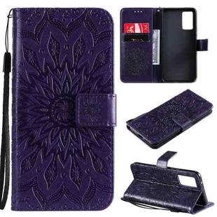 For vivo V21 Sun Embossing Pattern Horizontal Flip Leather Case with Card Slot & Holder & Wallet & Lanyard(Purple)