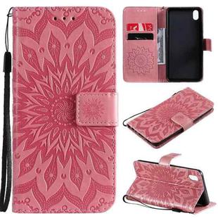 For vivo Y1s / Y90 / Y91C Sun Embossing Pattern Horizontal Flip Leather Case with Card Slot & Holder & Wallet & Lanyard(Pink)