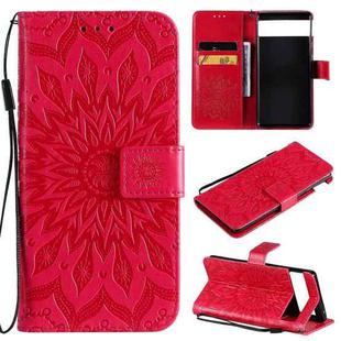 For Google Pixel 6 Pro Sun Embossing Pattern Horizontal Flip Leather Case with Card Slot & Holder & Wallet & Lanyard(Red)